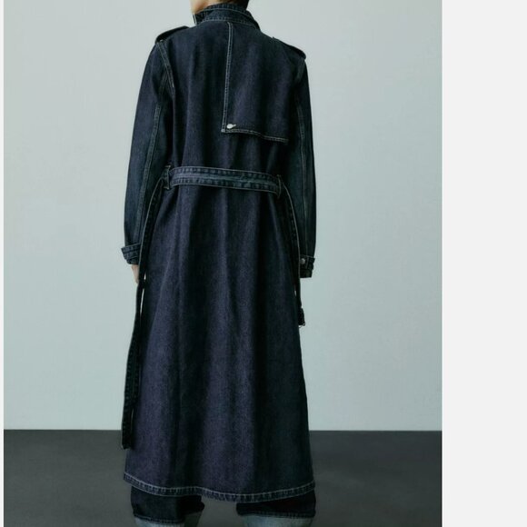 NWT Zara TRF Collection Denim Trench Coat - Picture 3 of 12